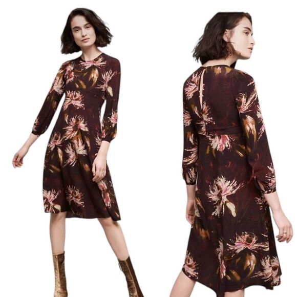 Anthropologie Dresses & Skirts - Anthropologie Ottod'Ame Plum Painted Floral Midi Dress Sz. US4 /IT40 XS NWT $248